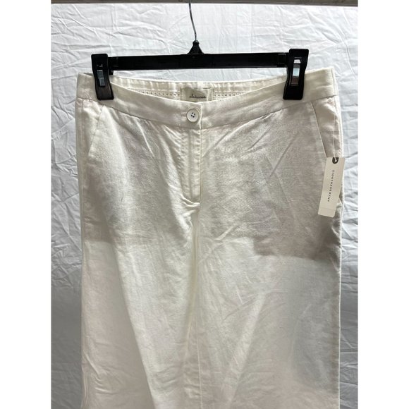 NEW Elevenses Anthropologie White Crochet Trim Wide Leg Pants 2 - Picture 3 of 6